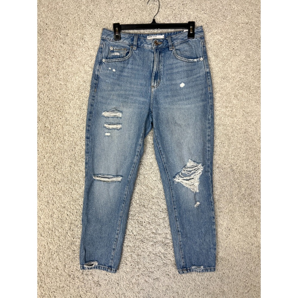 Garage‎ Denim Mom Jeans Womens Size 7 Blue High Rise Distressed Med Wash Casual